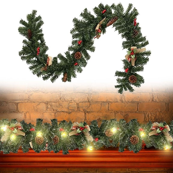Christmas Garland with Lights 5.25 Ft Christmas Garlands Battery Operated Garland with Lights LED Prelit Christmas Garland Green Artificial Berries Bows Christmas Decor