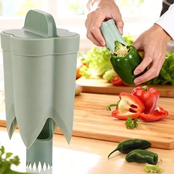 Pepper Seed Corer Remover, 2 in 1 Fruit Pepper Corer Bell Pepper Corer Seed Remover Tool, Pepper Deseeder Bell Pepper Corer Tool Pepper Cutter for Vegetables Kitchen Gadget (Green)