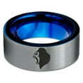 thumbnail image 2 of Tungsten Growling Angry Gorilla Ape Band Ring 8mm Men Women Comfort Fit Blue Flat Cut Brushed Gray Polished, 2 of 4