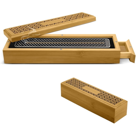 Wooden Incense Holder Burner with Storage - Incense Stick Holder & Ash Catcher for Meditation, Yoga, Bedroom, Study, Office - Exquisite Incense Burner for Home Decor