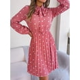 thumbnail image 6 of Women's Polka Dot Tie Neck Pleated Dress in Polyester Fabric with Sheer Front and Opaque Back for Everyday Wear, 6 of 22