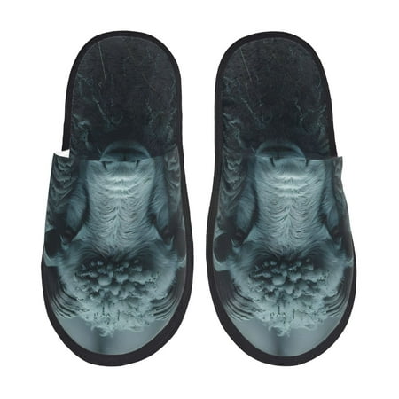 

Fuzoiu Moody Ram Portrait Print Unisex Furry Slippers Plush Indoor Shoes Trendy House Slippers Anti-Skid EVA Sole House Shoes for Home Office and Travel -Large