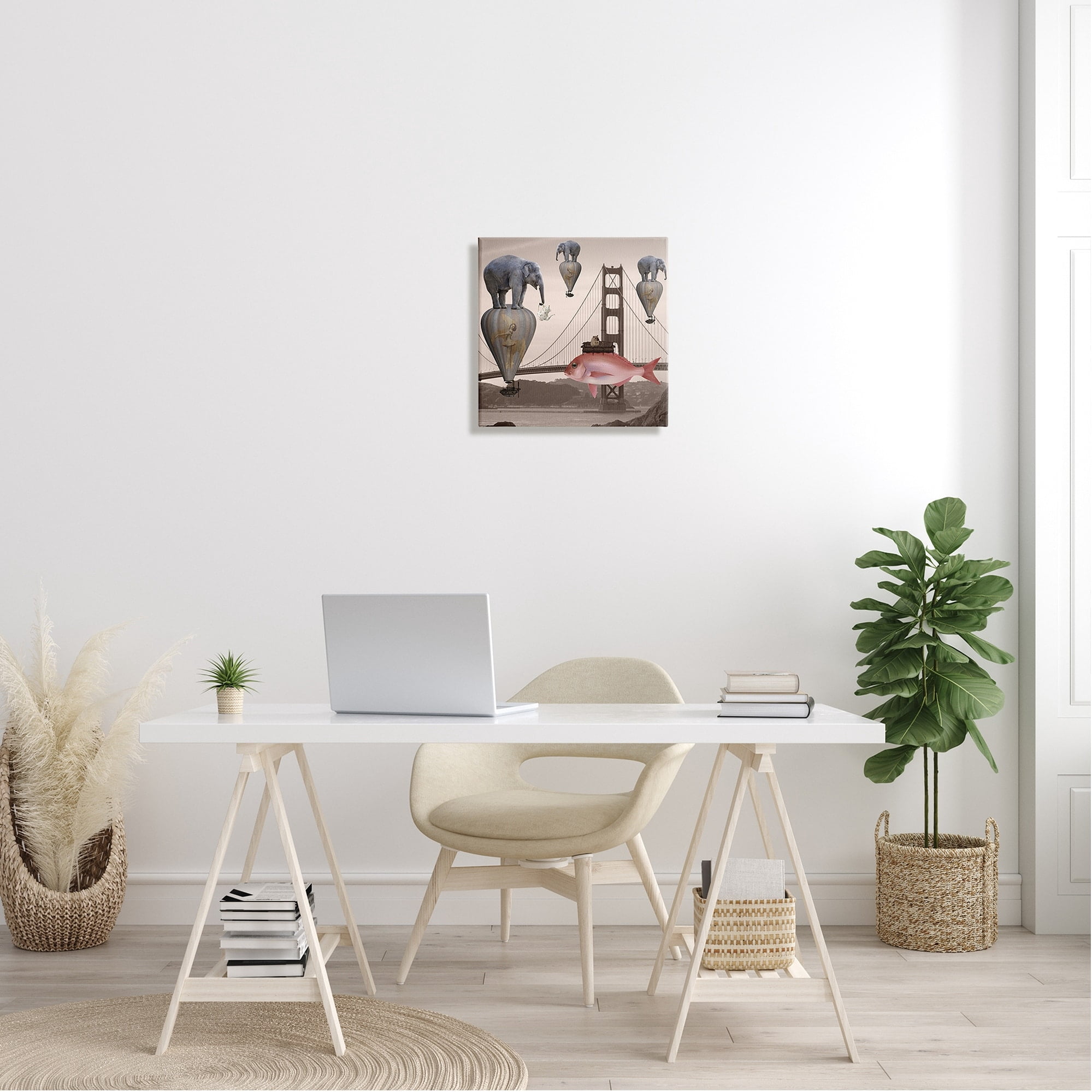 Surreal Elephant Fish Balloons Golden Gate Bridge Water Animals & Insects Graphic Art Gallery-Wrapped Canvas Print Wall Art
