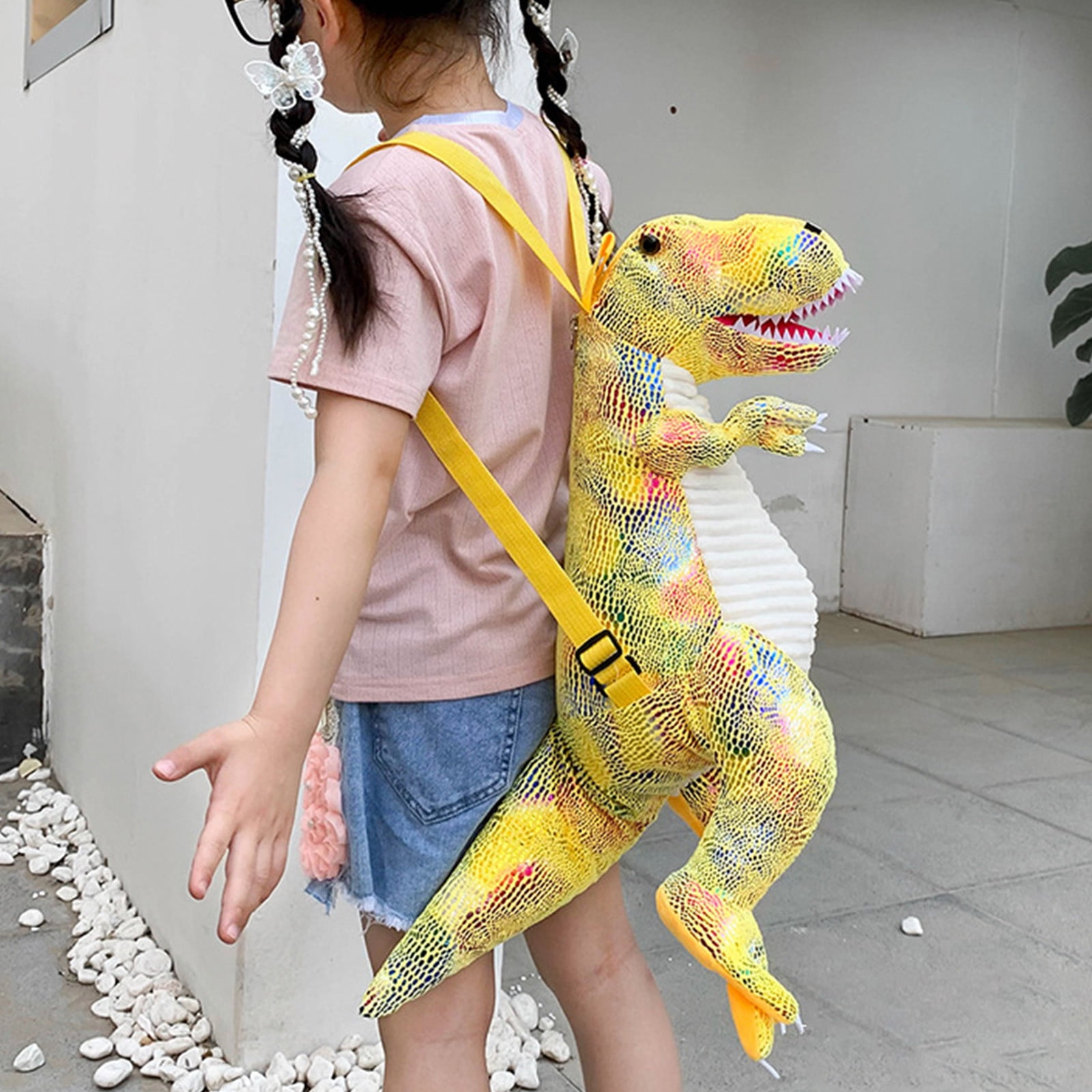 Yellow Soft Cotton Dinosaur Stuffed Toy Bag For Kids Weighted Plush Backpack Home Decoration 60Cm