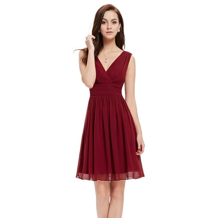 Ever Pretty Double V-Neck Ruched Waist Short Cocktail Party Dress Knee Length Bridesmaid Dress