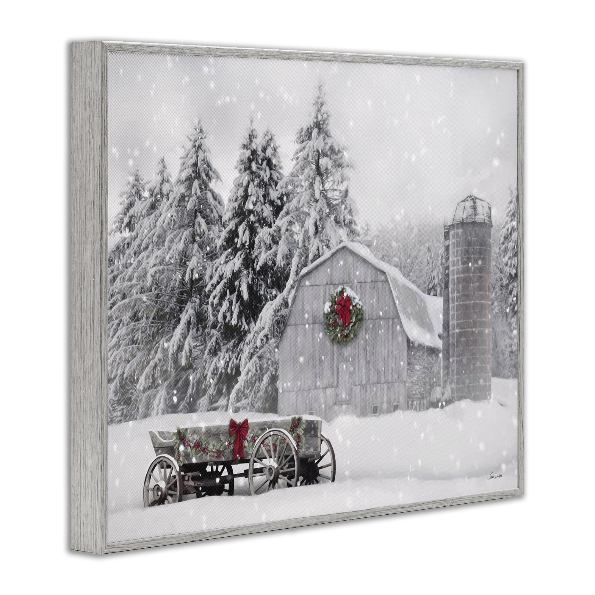 Stupell Industries Snow Covered Farmland Holiday Painting Gray Framed Art Prints Wall Art, 30 x 24