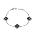 thumbnail image 5 of Lavari Jewelers Flora Women's Black Onyx Three-Station Flower Bracelet in 925 Sterling Silver with Cubic Zirconia Halo - 7-8 Inch Adjustable Cable Chain, 5 of 7