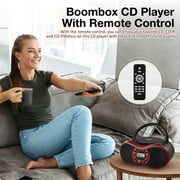 Portable CD Player Boombox with FM Radio, Bluetooth, and USB Port ,Stereo Sound with Remote Control,CD-R/RW and MP3 CDs Compatible,3.5mm Aux Input and Headphone Jack.