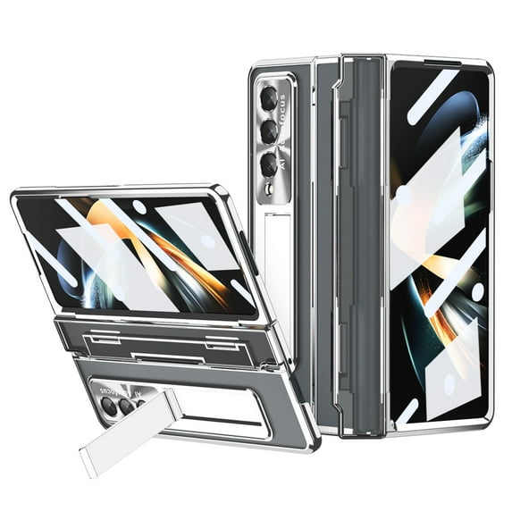 SaniMore for Samsung Galaxy Z Fold 3 Folding Magnetic HD Transparent Case with Tempered Glass Film, Rugged PC Cover with Wireless Charging & Kickstand Full Body Protective Shell, Silver