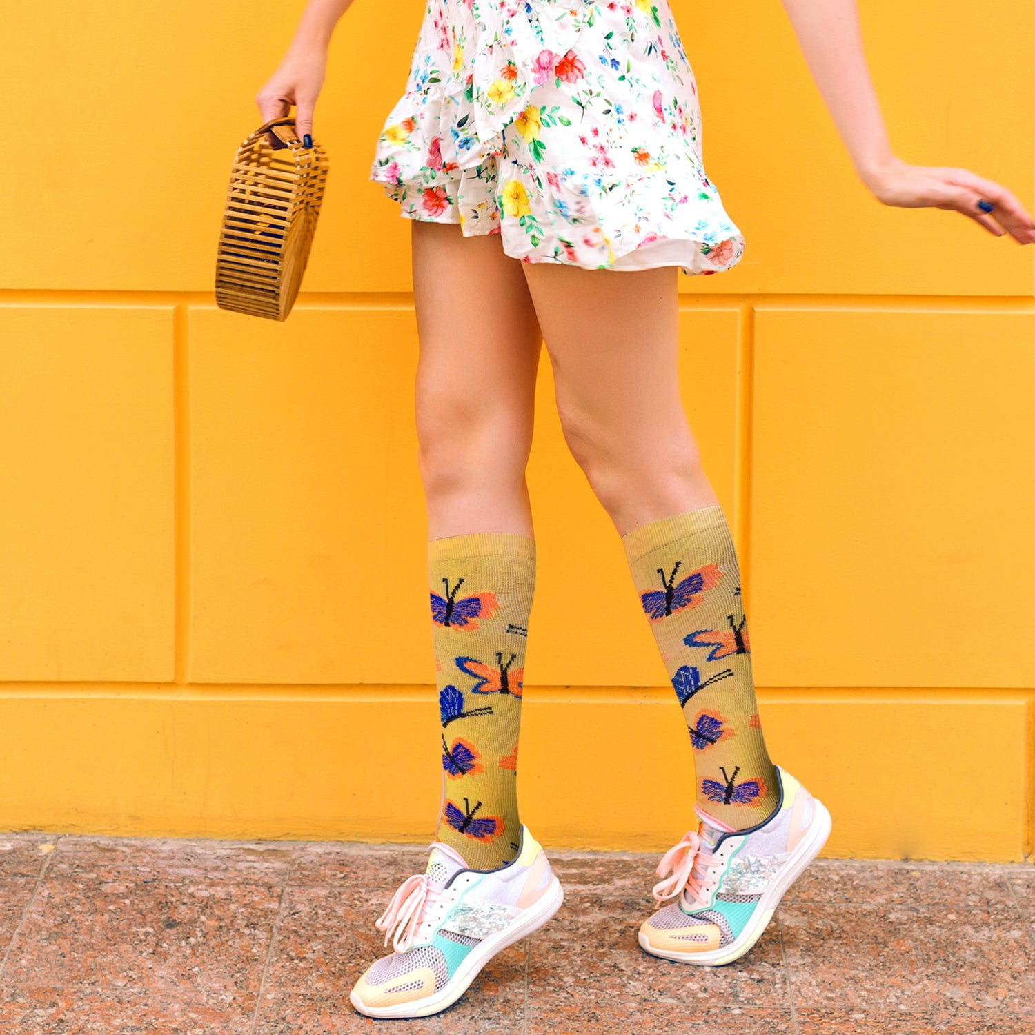 Nature And Fruity Prints Knee-High Compression Socks - 6 Pair