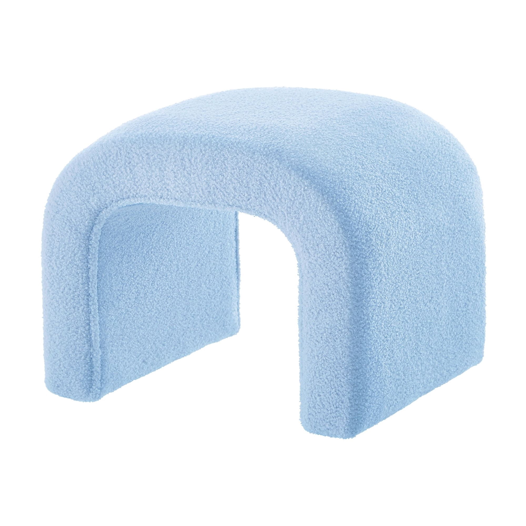 Aukfa 3-Piece U-Shaped Teddy Ottoman Bench Set, Upholstered End of Bed Bench, 2 Stools, No Assembly Required,Light Blue