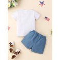 thumbnail image 3 of Gureui Kids Baby Girls Boys  Independence Day Two-Piece Suit, Toddler Kid Letter Flag Print Short Sleeve Tops + Patchwork Pattern Shorts, 3 of 9