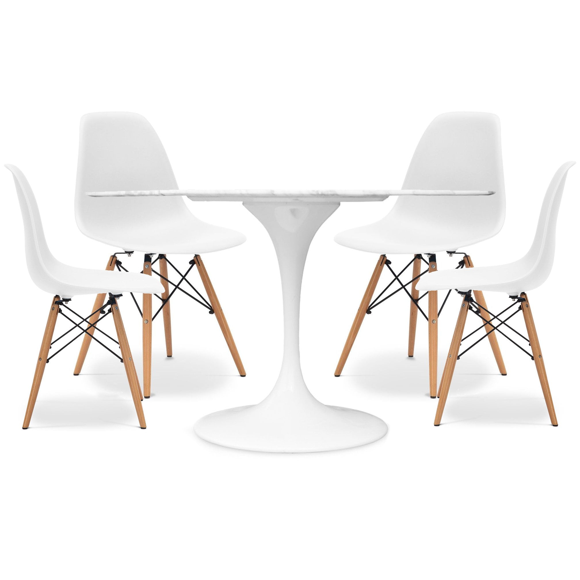 Tulip Dining Set 40" Marble Top Table & 4 DSW Chairs by Modholic