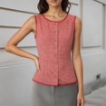 thumbnail image 2 of Plaid Button Tank Tops for Women Sleeveless Crew Neck Lace Vest Slim Fit Cotton Y2k Elegant Tops Casual Work Tops for Spring Summer(Red,L), 2 of 4