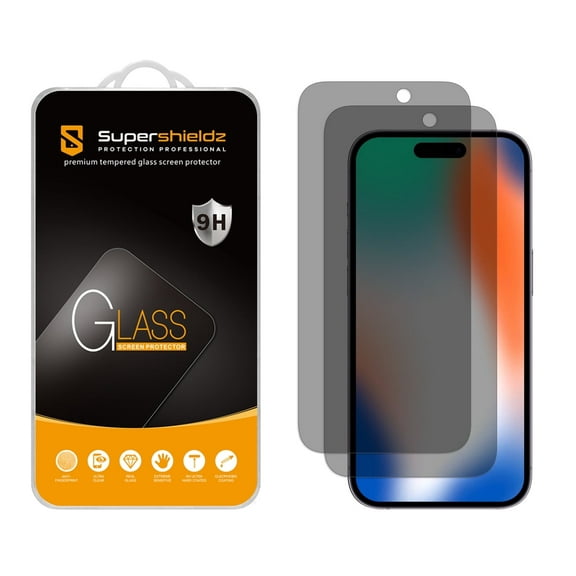 (2 Pack) Supershieldz (Privacy) Anti Spy Screen Protector Designed for iPhone 15 Pro (6.1 inch), Tempered Glass, Anti Scratch, Bubble Free