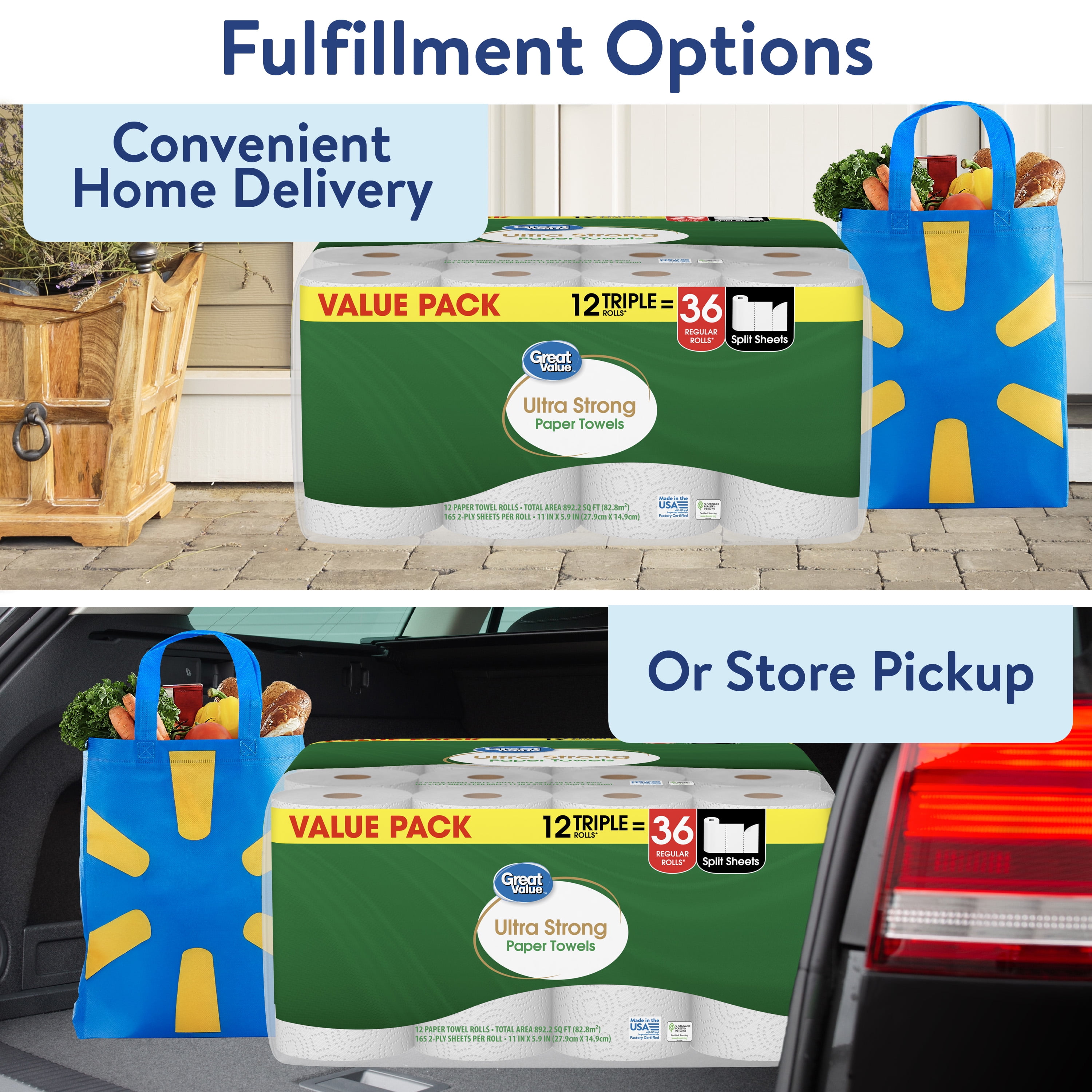 Great Value Ultra Strong Paper Towels, 12 Triple Rolls