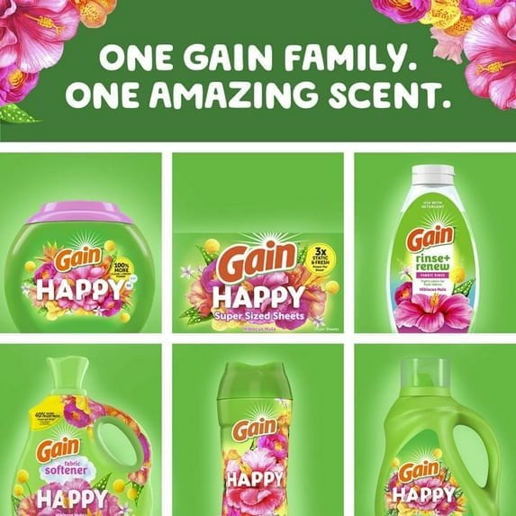 2 pack Gain Super Sized Dryer Sheets, Happy, Hibiscus Hula Scent, 120 Count