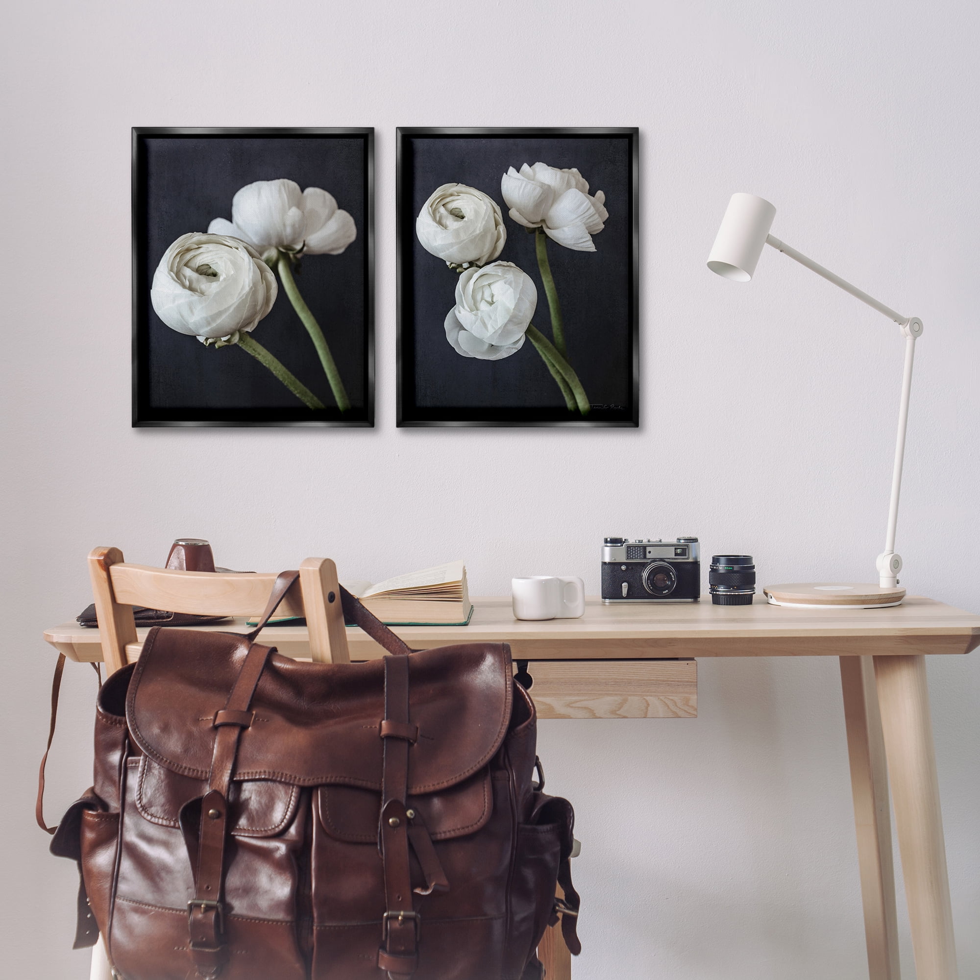 Stupell Industries Simple Black & White Peony Plants & Flowers Photography Black Floater Framed Canvas Art Print Wall Art, 17 x 21, Set of 2