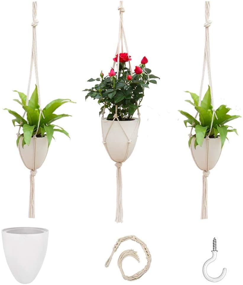 3 Pack Macrame Plant Hangers Indoor Hanging Planter Basket Flower Pot ...