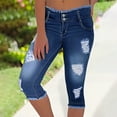 thumbnail image 2 of HKYNLAG Capri Jeans for Women Ripped Stretch Denim Capris Low Rise Skinny Cropped Pants with Pockets Dark Blue 2XL, 2 of 7