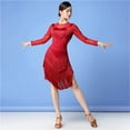 thumbnail image 3 of Women Dance Clothes Salsa Samba Wear Long Sleeves 2 Pieces Fringes Latin Dresses Top And Short Skirt, 3 of 7