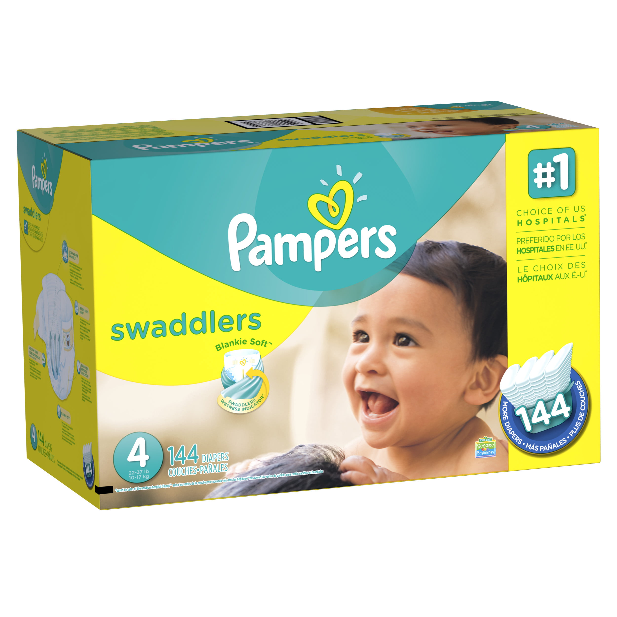 22–37 lb Pampers Swaddlers Diapers Size 4 144 Count No TAX Free Shipping 
