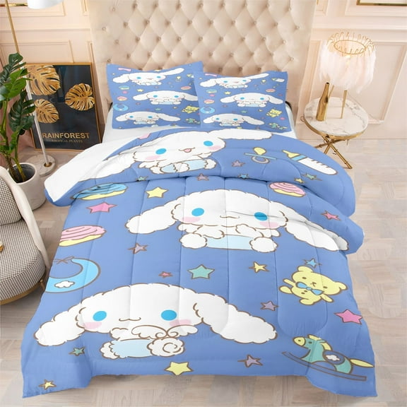 3-Piece Cartoon Cinnamoroll Bedding Set Full Size Blue Pillowcases Comforter Set NEW, 100% Microfiber