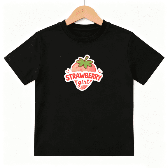 Strawberry Girl Girls Graphic Tee Cute Fruit Theme Sweet Summer Style 100% Cotton Kids Short Sleeve T-Shirt 4-13Y