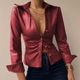 thumbnail image 2 of UJNDER Ladies Fashion Lapel Solid Color Leather Long Sleeve T-Shirt Top Tops for Women Edgy Red XL, 2 of 4