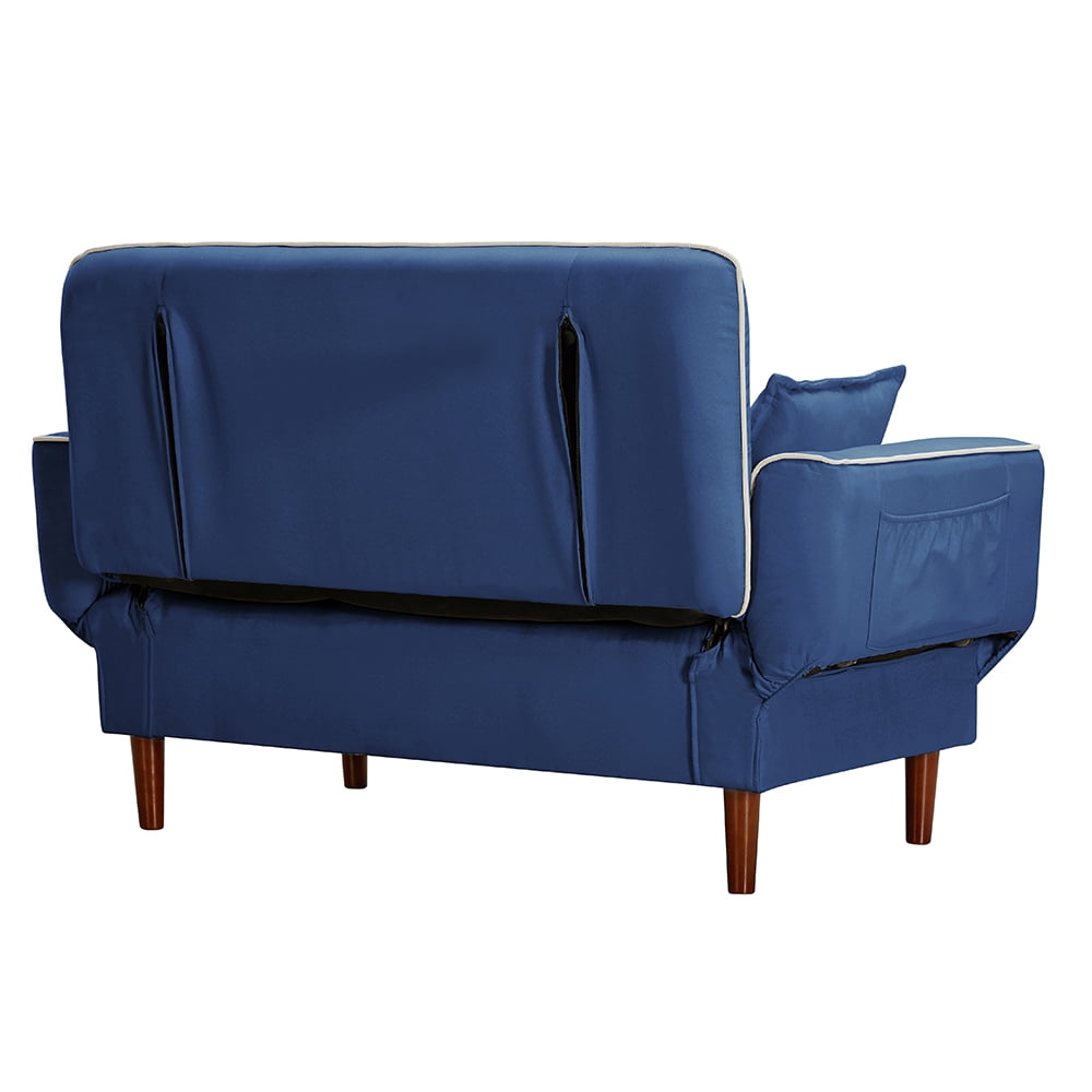Kepooman Mid Century Modern Sofa Sleeper Bed With 2 Pillows, Blue Kepooman Mid Century Modern Sofa Sleeper Bed With 2 Pillows, Blue