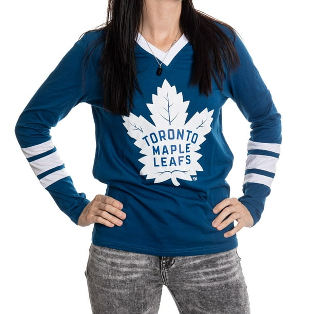 Calhoun Store Toronto Maple Leafs Women s V Neck Varsity Long Sleeve Shirt