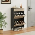 thumbnail image 1 of AKDSteel Rattan Shoe Cabinet with 2 Flip Drawers and 1 Pull-Out Drawer, Free Stand Shoe Storage Cabinet, 3-Position Adjustable Shelf, Narrow Shoe Cabinet for Entryway/Porch, 1 of 8