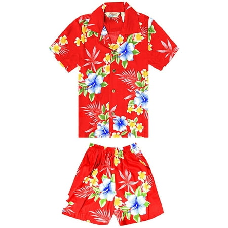 Boy Hawaiian Shirt or Cabana Set in Hibiscus Red | Walmart Canada