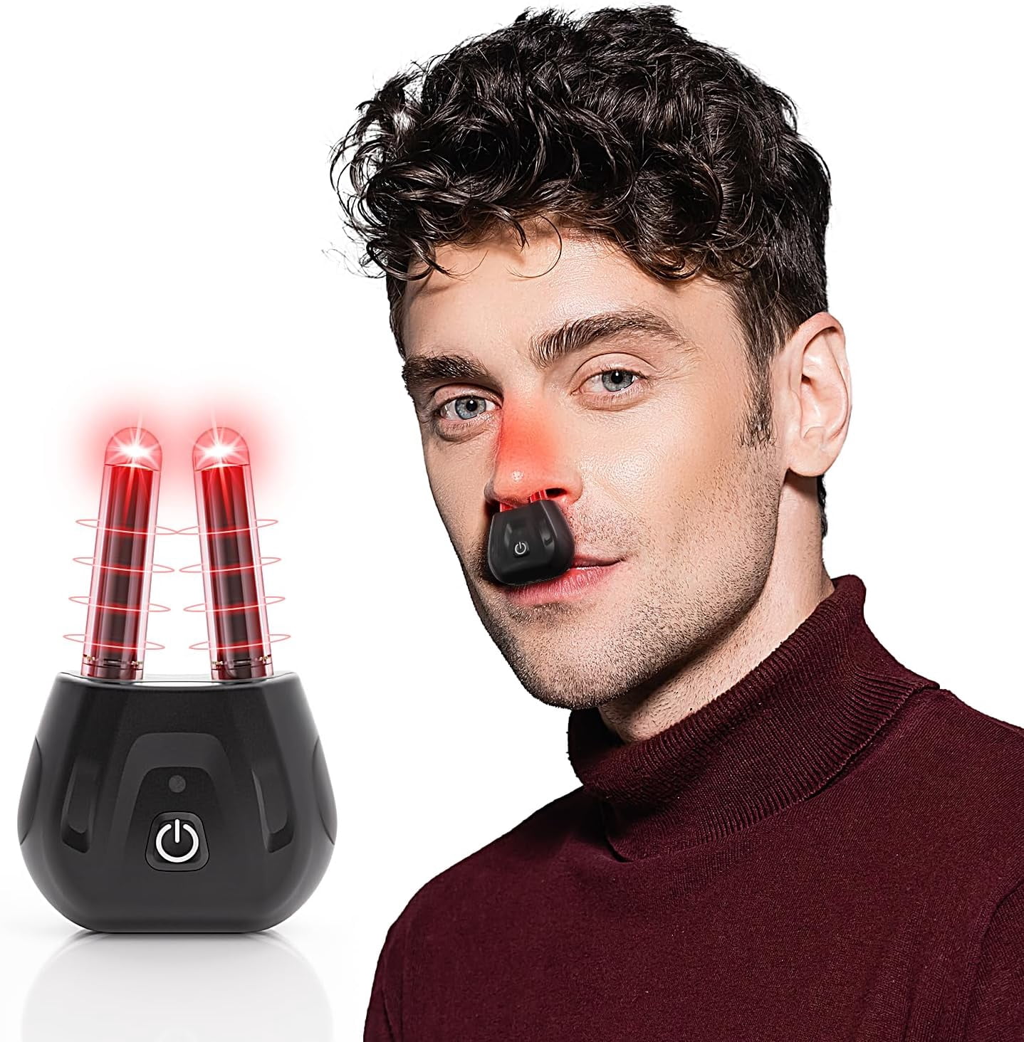 Portable Nasal Infrared Therapy Device, Therapy Relief Rhinitis Symptoms Soothing, Rechargeable Red Light Nasal Therapy Device (Black)