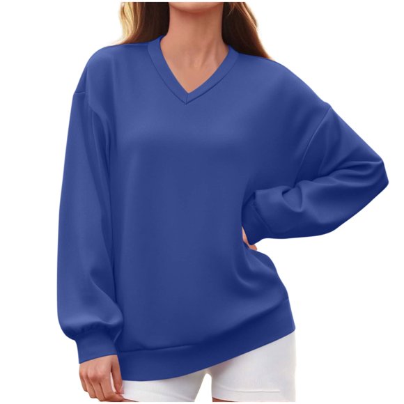 Long Sweatshirts for Womens Solid Color Casual Sweatshirt with Long Sleeves and V-Neck - Fashionable and Comfy Comfy Sweatshirts for Women