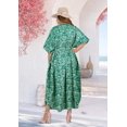 thumbnail image 4 of LA LEELA Women's Summer Batik Caftan Long Loungewear Dashiki House Dress with Pockets Sleepwear for Women Nightgown 1X-2X Ethnic, Green, 4 of 5