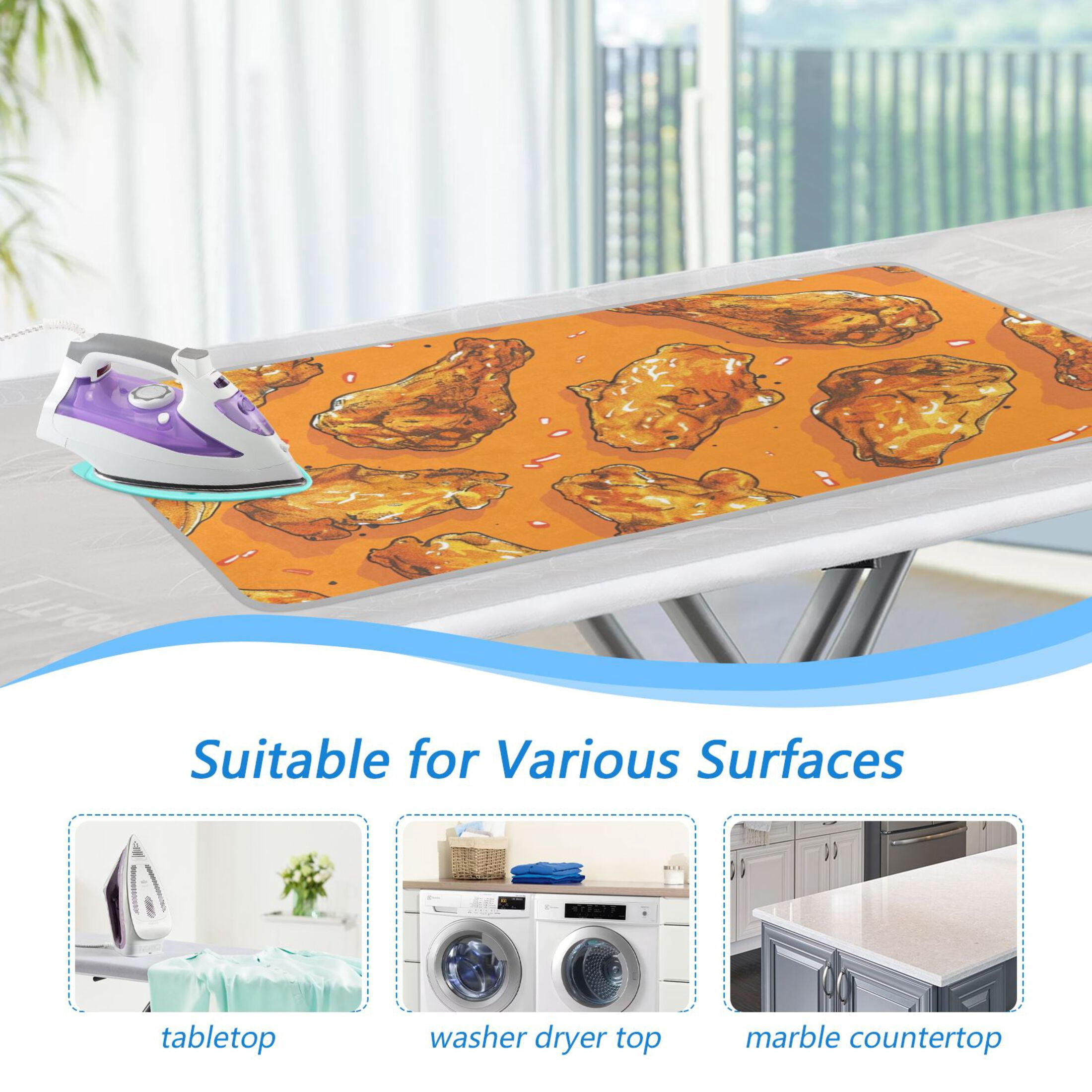 Golden Fried Chicken Ironing Board Covers Heat Resistant Ironing Pad Mat Portable for Travel Washer Dryer Table