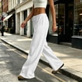 thumbnail image 5 of QWKLEAJ Women's Fleece Lined Wide Leg Sweatpants Drawstring Elastic Waist Loose Straight Jogger Pants Casual Athletic Trousers with Pockets White XL, 5 of 8