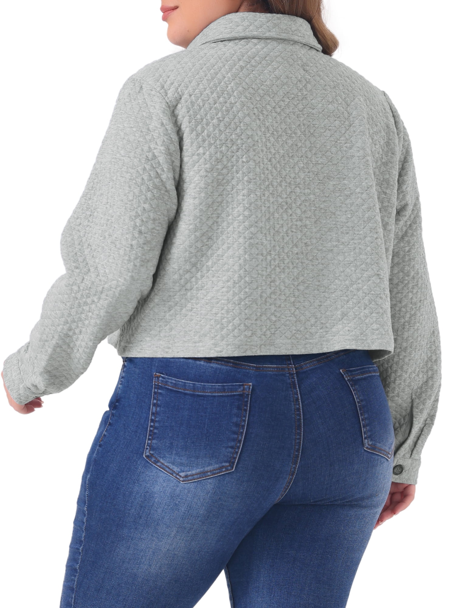 DARING DIVA Plus Size Long Sleeve Cropped Shirt Jacket 3X Gray