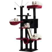 Hey-brother Cat Tree, Cat Tower with Platform, Hammock, Scratch Board, Romovable Toys, Scratching Posts, 53 inch, Black and Red MPJ019-SBR