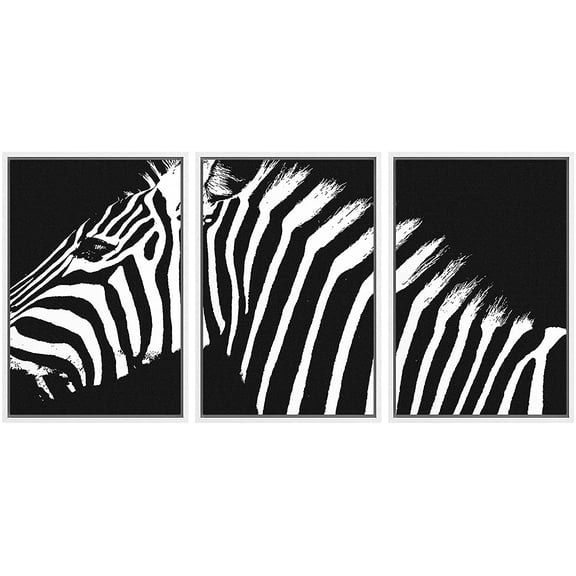IDEA4WALL Framed Canvas Wall Art Abstract Zebra Portrait Animals Patterns Digital Art Minimalism Modern Closeup Fun Black and White for Living Room, Bedroom, Office