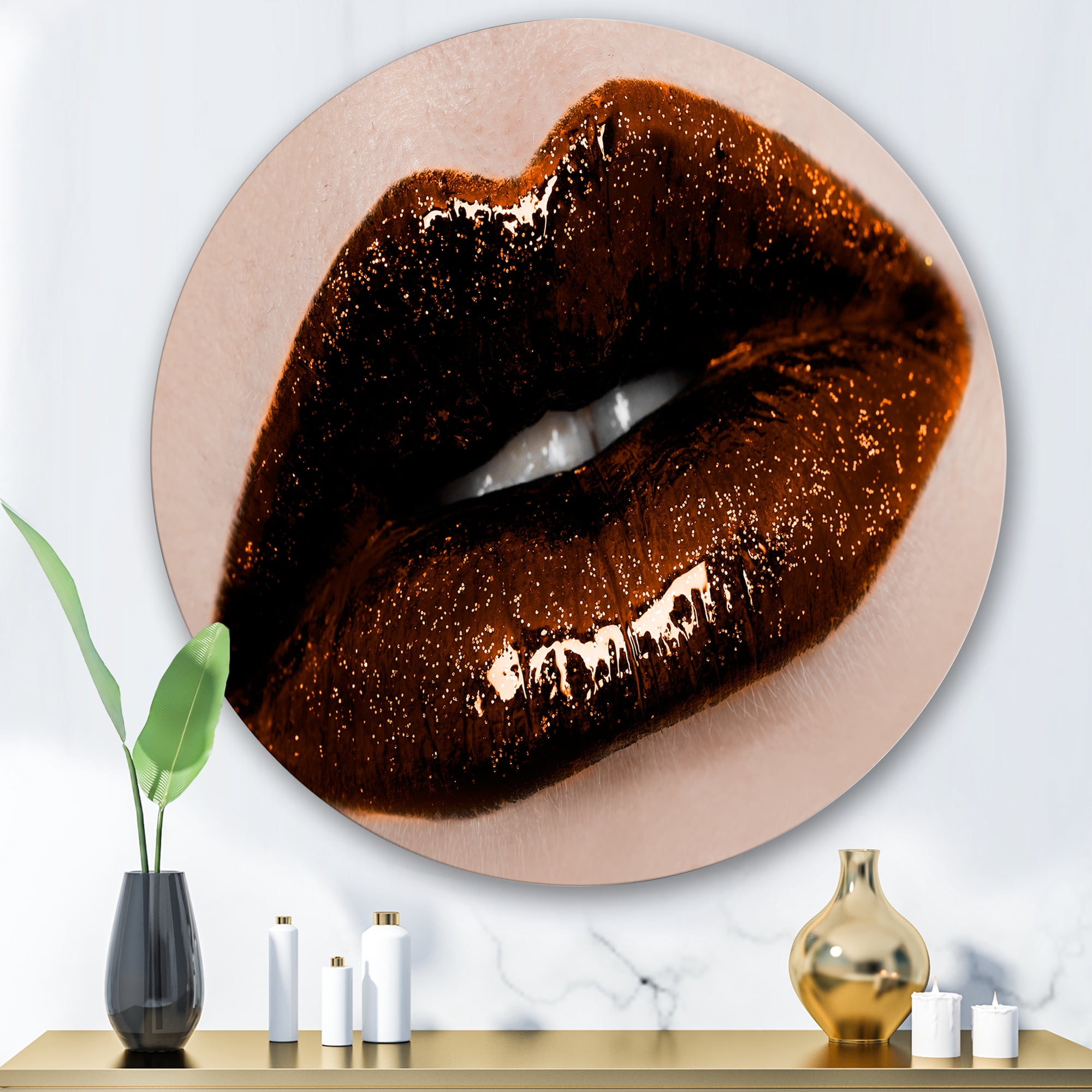 Designart 'Close-Up Of Gorgeous Female Lips II' Modern Circle Metal Wall Art 36x36 - Disc of 36