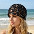 thumbnail image 2 of XIAOCHA Womens Sparkly Sequin Crochet Beanie Solid Breathable Beach Outdoor Beanie Hats,Black, 2 of 4