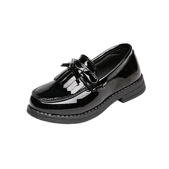 hopeusnice Kids Patent Leather Mary Shoes Hook Loop Sole Closed Toe Stylish Party School Dress Footwear Black 21