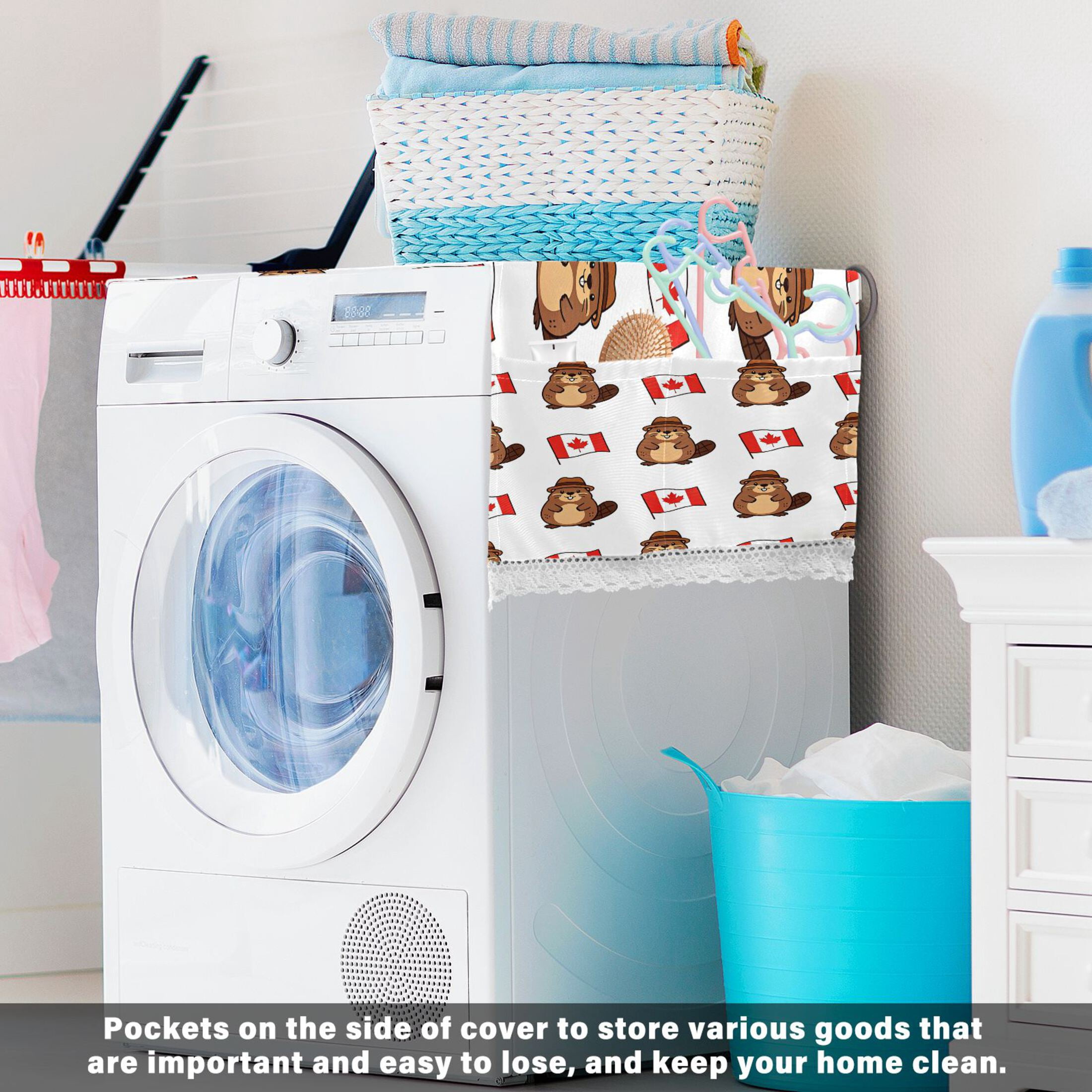 Wobogo Canadian Beaver Washing Machine Cover Dustproof Washer Dryer Cover Waterproof Laundry Room Decorative Protector
