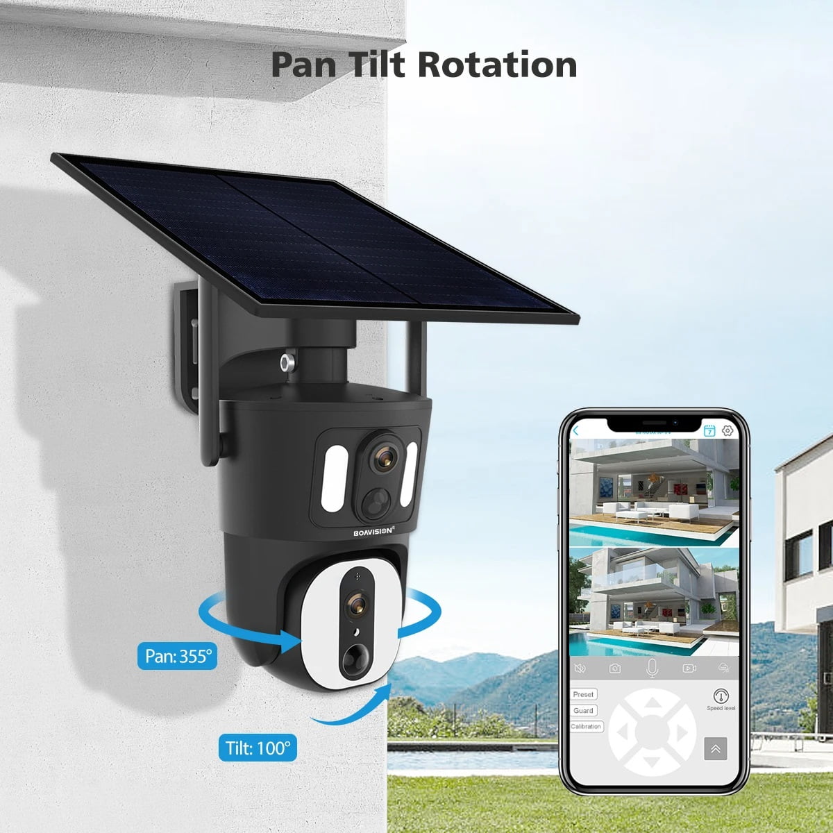BOAVISION 4K 4G LTE Cellular Security Camera Outdoor, Dual-Lens Wide View, No WiFi, Wireless Solar Battery Powered, Spotlight Color Night Vision, Local Storage, 2-Way Talk