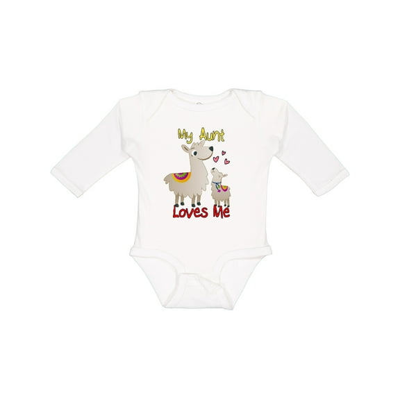 Inktastic My Aunt Loves Me Llama Boys or Girls Long Sleeve Baby Bodysuit