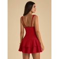 thumbnail image 2 of Red Women's Solid Color Deep V-Neck Ruffle Hem Sleeveless Dress, Dresses, 2 of 6