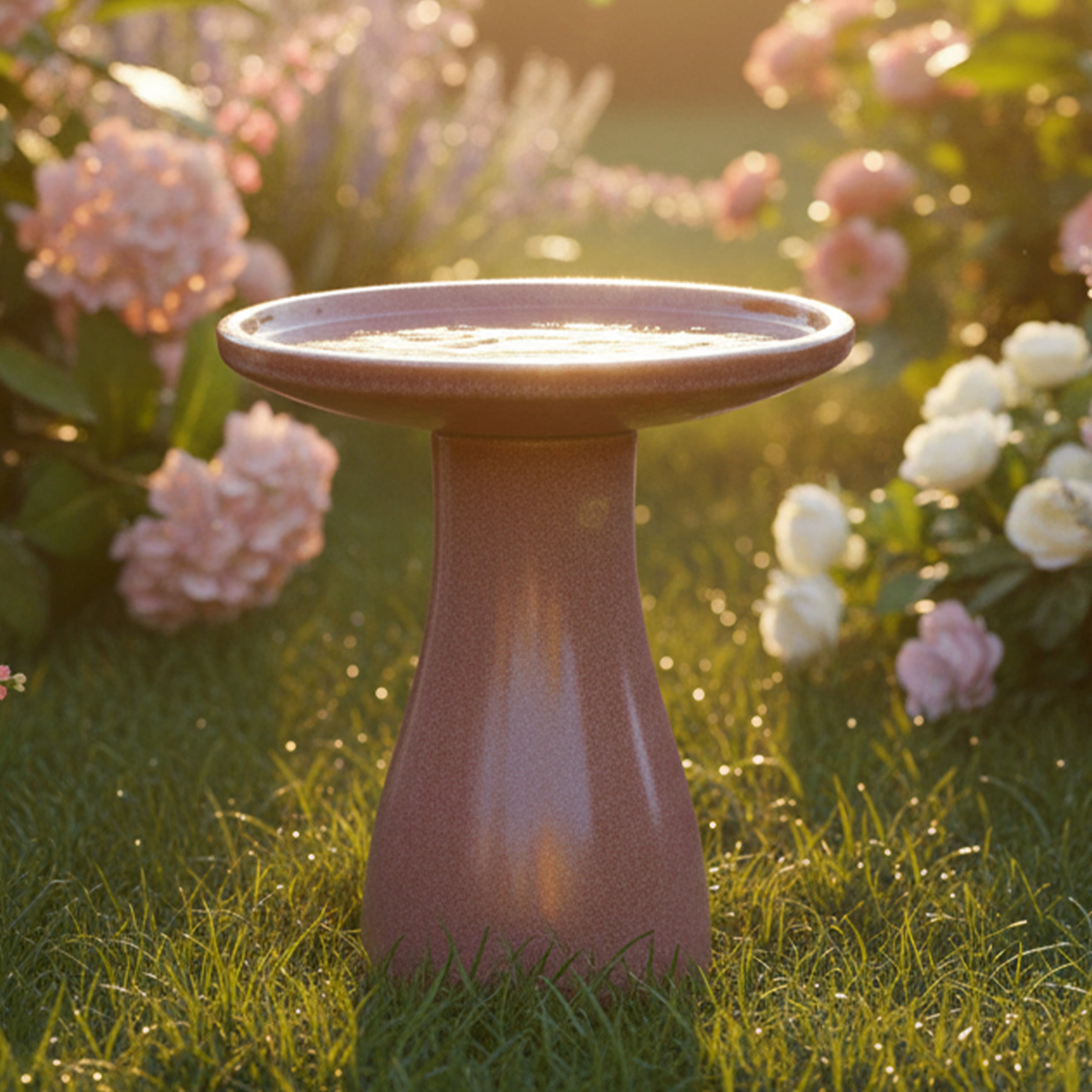 Sunnydaze Duo-Tone Freestanding Ceramic Outdoor Bird Bath, UV-Resistant Lava Finish
