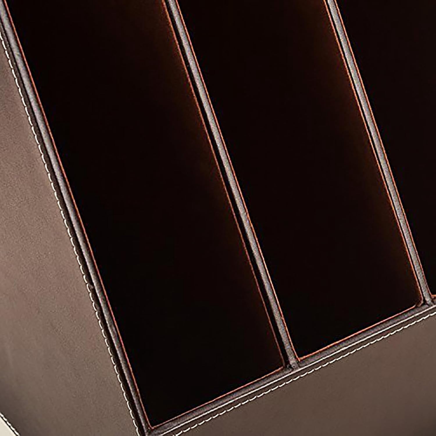 3 Tier Leather Magazine Holder - Vertical File Organizer with PU Leather Cover, Handmade Office Desk Organizer for A4/A3 Documents, Magazines, Books - Coffee (3 slot)